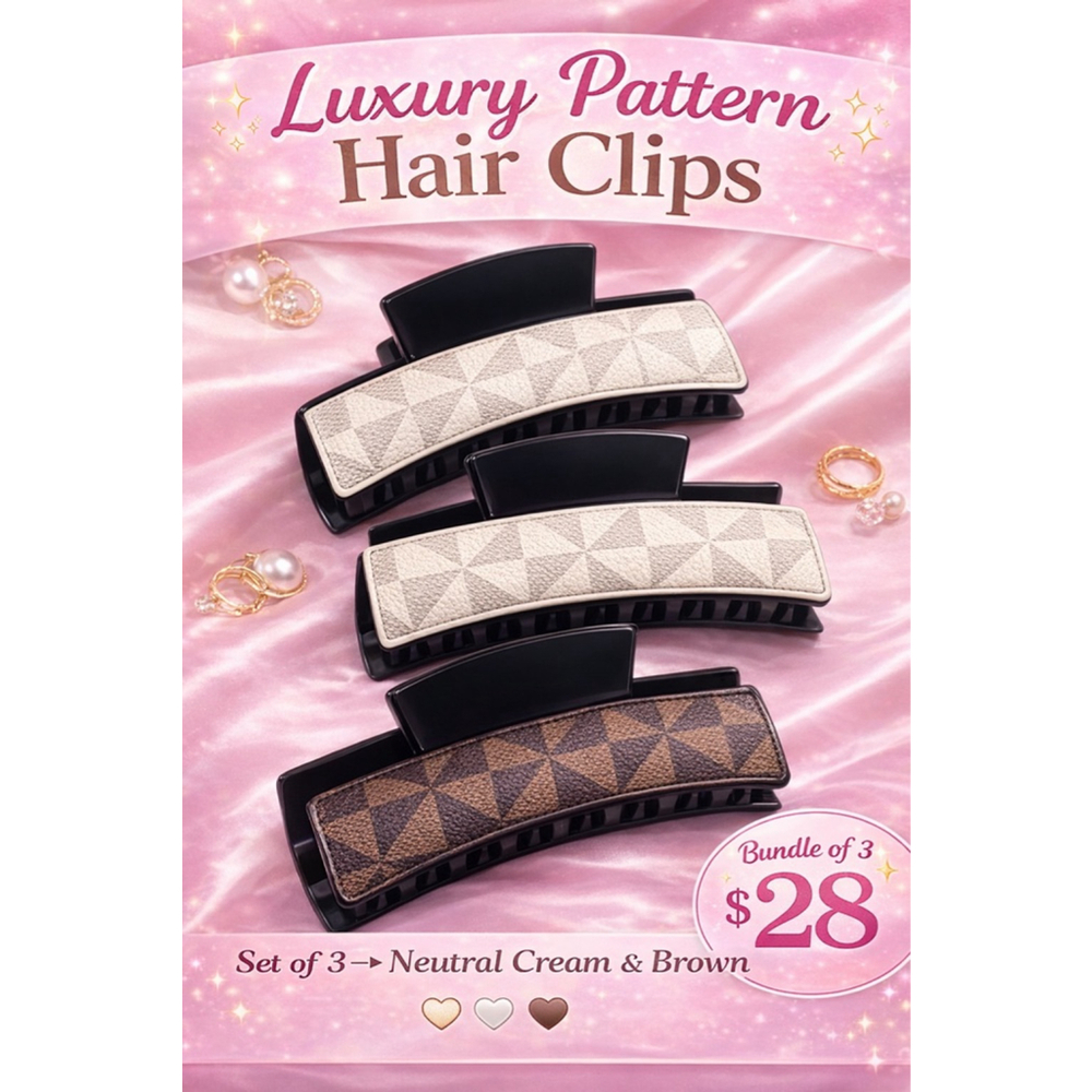 Set of 3 Hair Claw Clips | Cream & Brown Neutral Bundle 4”